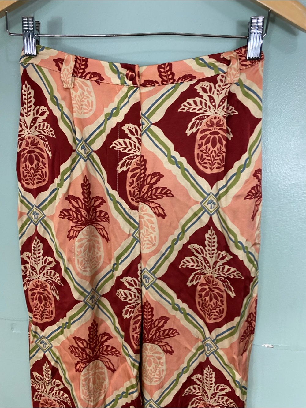 Farm Rio Anthropologie Pineapple Satin Wide Leg Pants Medium - Picture 3 of 6